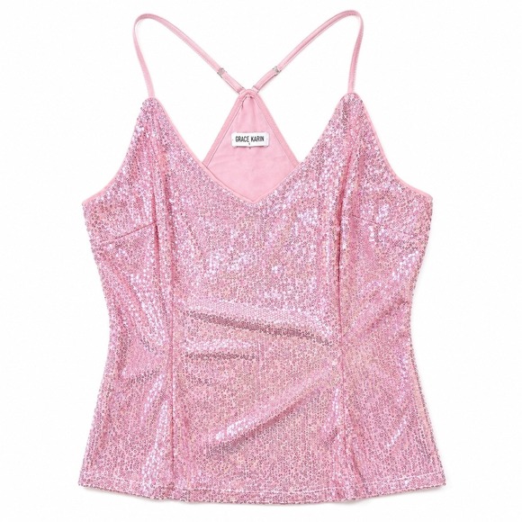 Grace Karin Tops - Grace Karin Womens XL Camisole Pink Sequined Sparkle Barbiecore BratZ NYE Party